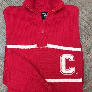 Cornell University Retro Red 1/4 Zip Sweater with TM Logo